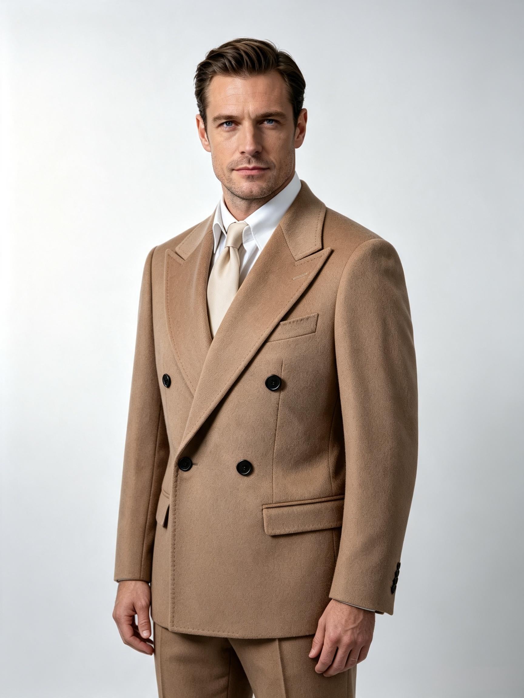 Camel Heavyweight 100% Wool Double-Breasted Blazer | Bespoke Designer Jacket from Our Own Factory