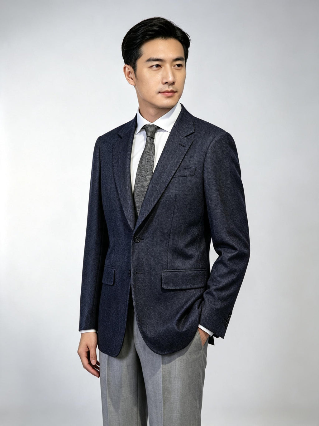 Navy Herringbone 100% Wool Blazer Premium Tailored Standalone Suit Jacket