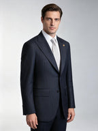Navy Super Fine 100% Wool Striped Blazer | Premium Tailored Single Suit Jacket from Our Own Factory
