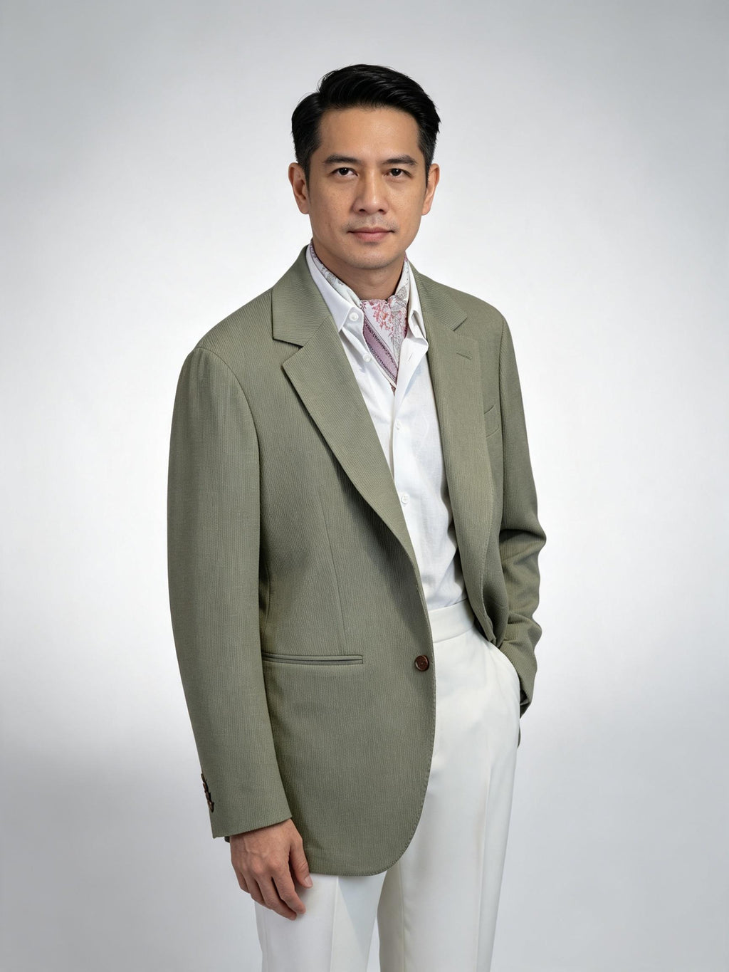 Sage Green Fine Stripe Unstructured Blazer | Premium Wool Casual Suit Jacket for Singapore Gentlemen