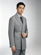 Grey flannel wool double-breasted six-button single blazer
