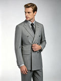 Grey flannel wool double-breasted six-button single blazer