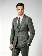 Italian Import 100% Linen Green Windowpane Plaid Unlined Sport Coat, Two Button Lightweight Summer Blazer