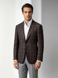Italian Import 100% Wool Brown Windowpane Plaid Single Breasted Sport Coat Men’s Tailored Blazer
