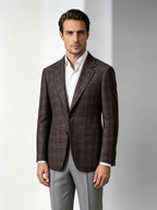 Italian Import 100% Wool Brown Windowpane Plaid Single Breasted Sport Coat Men’s Tailored Blazer