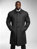 Men’s Dark Grey 100% Wool Convertible Collar Overcoat, Mid-Length Four-Button Pure Wool Car Coat for Business Formal