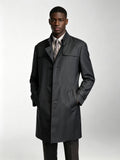 Men’s Dark Grey 100% Superfine Wool Casual Trench Coat, Custom Tailored Fit for Black Men’s Torso & Shoulder Proportions Mid-Length Luxury Wool Overcoat