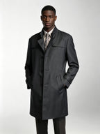 Men’s Dark Grey 100% Superfine Wool Casual Trench Coat, Custom Tailored Fit for Black Men’s Torso & Shoulder Proportions Mid-Length Luxury Wool Overcoat