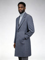 Men’s Grey Prince of Wales Check 100% Wool Overcoat Notch Lapel Mid-Length Wool Coat for Business Smart Casual