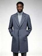 Men’s Grey Prince of Wales Check 100% Wool Overcoat Notch Lapel Mid-Length Wool Coat for Business Smart Casual