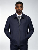 Men’s Navy 100% Pure Wool Business Executive Zip Jacket, Custom Tailored Fit for Black Men’s Broad Shoulders & Athletic Torso Premium Fine Wool Office Blouson