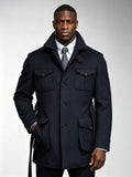 Heavyweight 100% Wool Navy Safari Jacket | Custom Pattern Built for Black Men’s Athletic Broad Shoulders