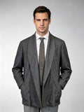 Men’s Grey Wool Blend Open Front Casual Jacket, 50% Wool 50% Polyester Soft Shawl Collar Relaxed Cardigan Coat for Smart Daily Wear