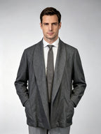 Men’s Grey Wool Blend Open Front Casual Jacket, 50% Wool 50% Polyester Soft Shawl Collar Relaxed Cardigan Coat for Smart Daily Wear