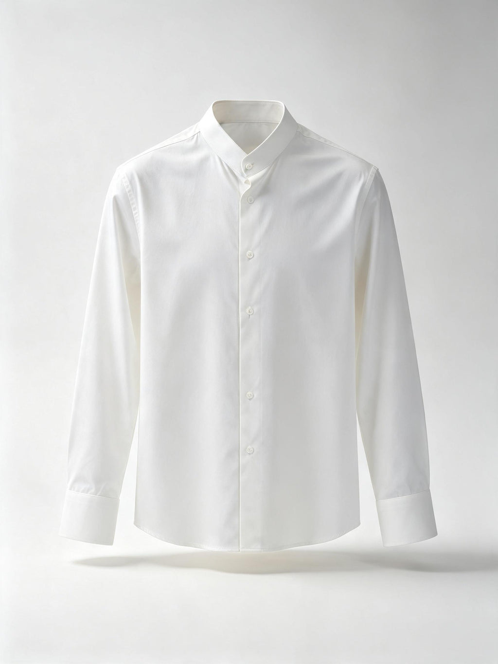 Men’s White 100% Cotton Stand Collar Dress Shirt, Long Sleeve Mandarin Collar Formal Business Shirt