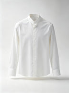 Men’s White 100% Cotton Stand Collar Dress Shirt, Long Sleeve Mandarin Collar Formal Business Shirt