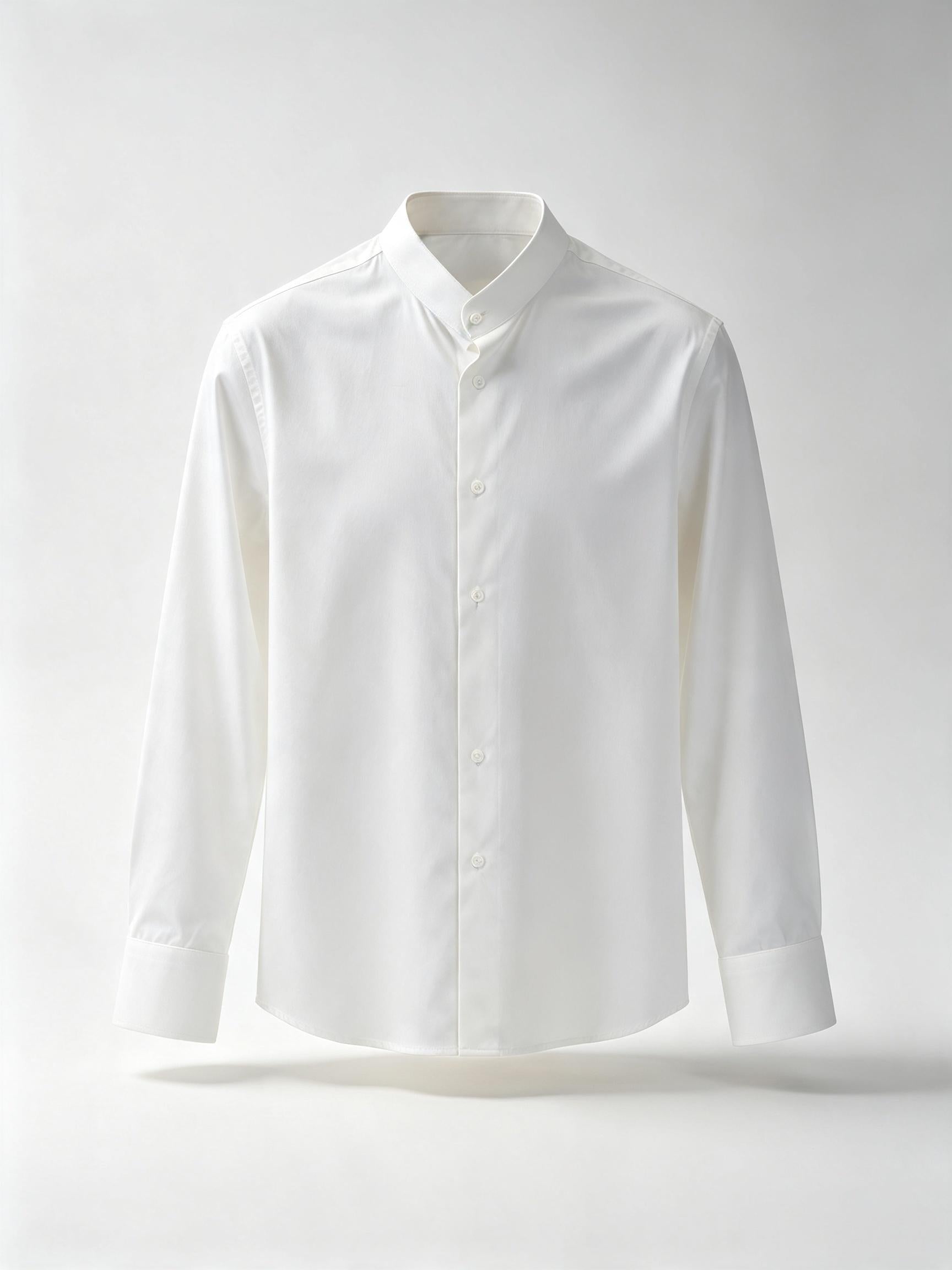 Men’s White 100% Cotton Stand Collar Dress Shirt, Long Sleeve Mandarin Collar Formal Business Shirt