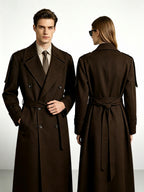 Military-style unisex trench coat with epaulettes and belt