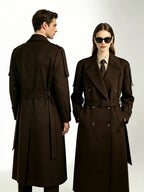 Military-style unisex trench coat with epaulettes and belt