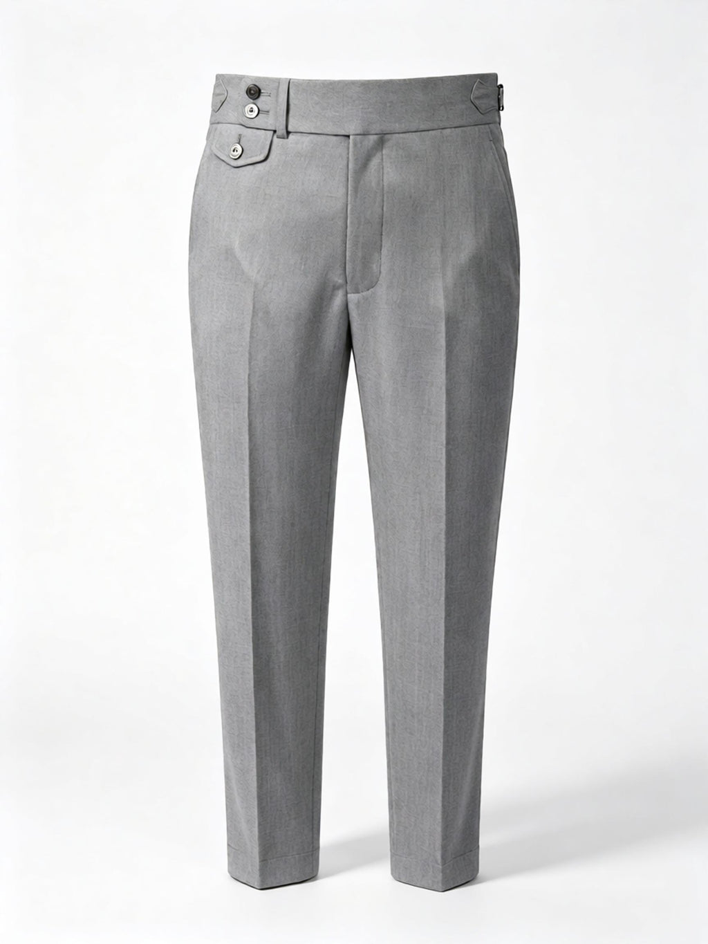 Men’s Grey 100% Wool Flannel High‑Waisted Tapered Trousers