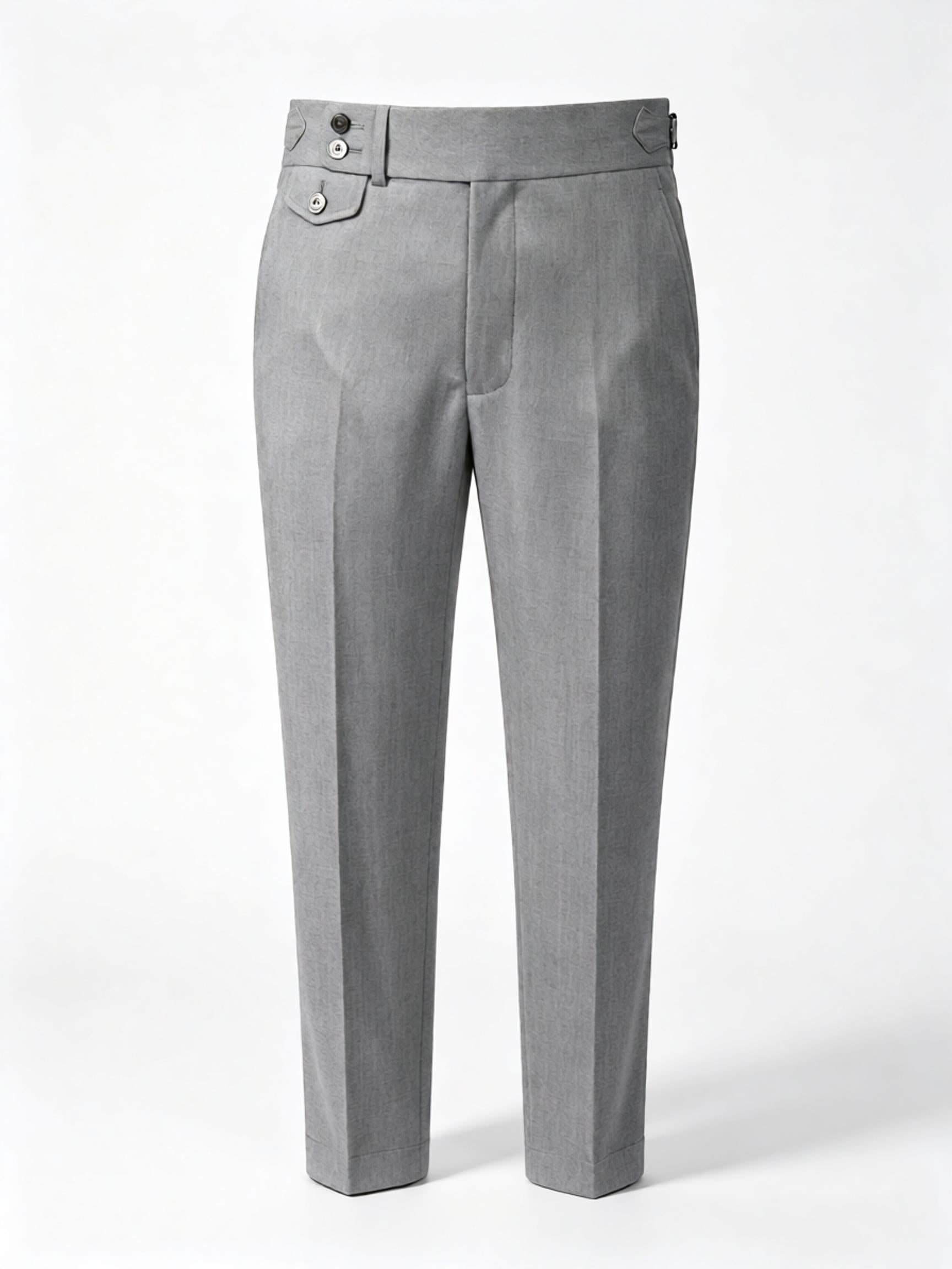 Men’s Grey 100% Wool Flannel High‑Waisted Tapered Trousers