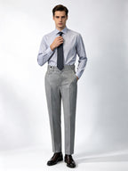 Men’s Grey 100% Wool Flannel High‑Waisted Tapered Trousers