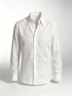 Men’s Breathable Cool White 100% Linen Point Collar Long Sleeve Dress Shirt, Lightweight Summer Linen Shirt