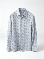 Men’s Vacation‑Style Blue Floral Print 100% Cotton Long‑Sleeve Dress Shirt