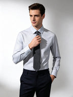 Men’s Fine‑Woven Grey Mini‑Check 100% Cotton Long‑Sleeve Dress Shirt