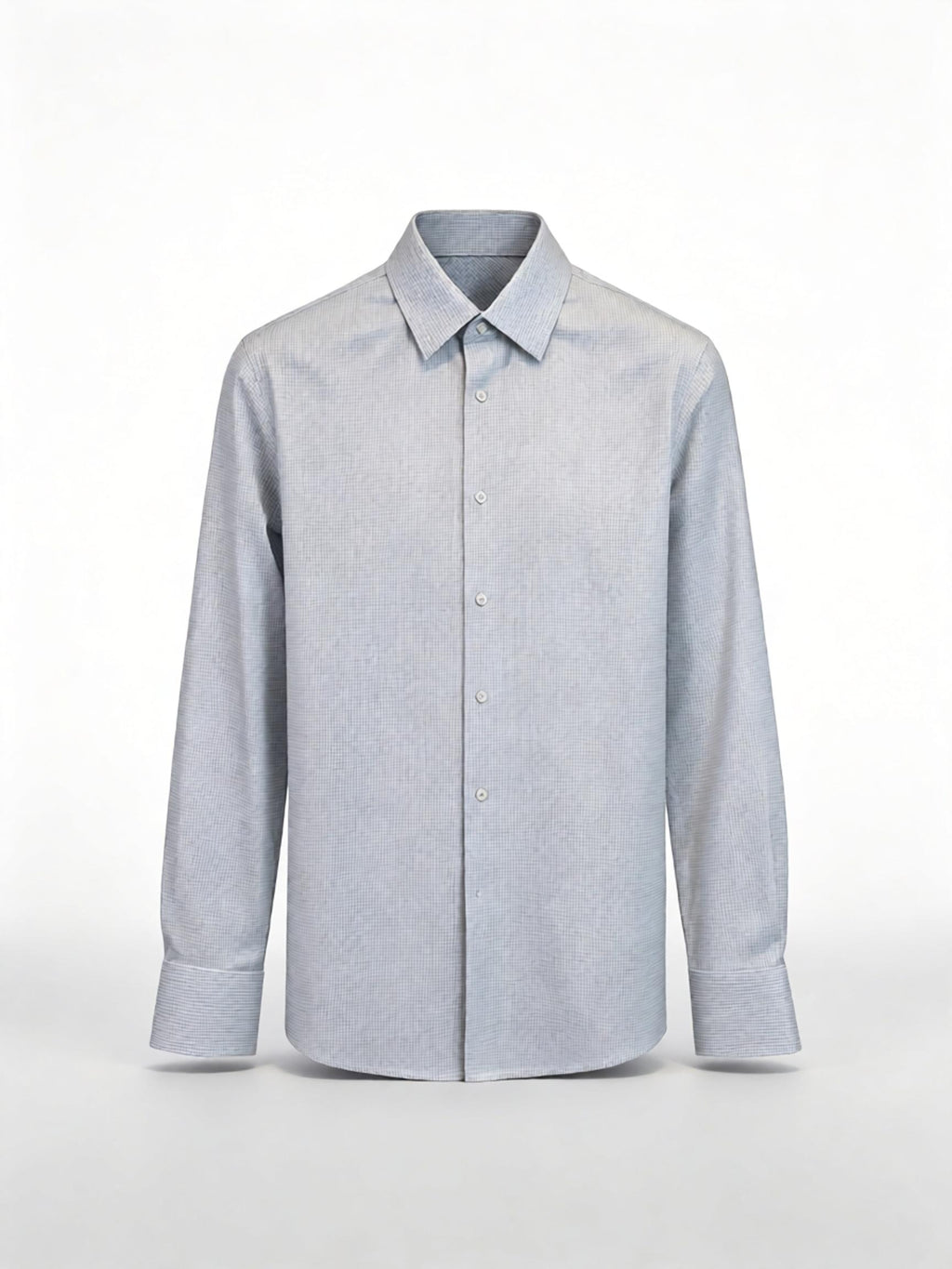 Men’s Fine‑Woven Grey Mini‑Check 100% Cotton Long‑Sleeve Dress Shirt