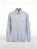 Men’s Fine‑Woven Grey Mini‑Check 100% Cotton Long‑Sleeve Dress Shirt