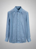 Men’s Blue AB‑Yarn Space‑Dyed 100% Cotton Long‑Sleeve Dress Shirt