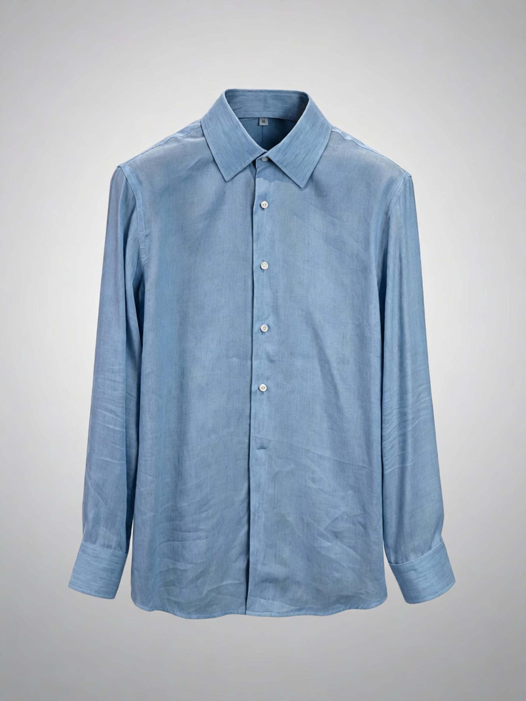 Men’s Blue AB‑Yarn Space‑Dyed 100% Cotton Long‑Sleeve Dress Shirt