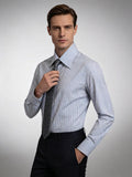 Men’s Business Blue Stripe Yarn‑Dyed 100% Cotton Long‑Sleeve Dress Shirt