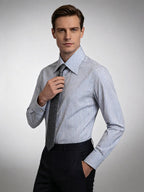 Men’s Business Blue Stripe Yarn‑Dyed 100% Cotton Long‑Sleeve Dress Shirt