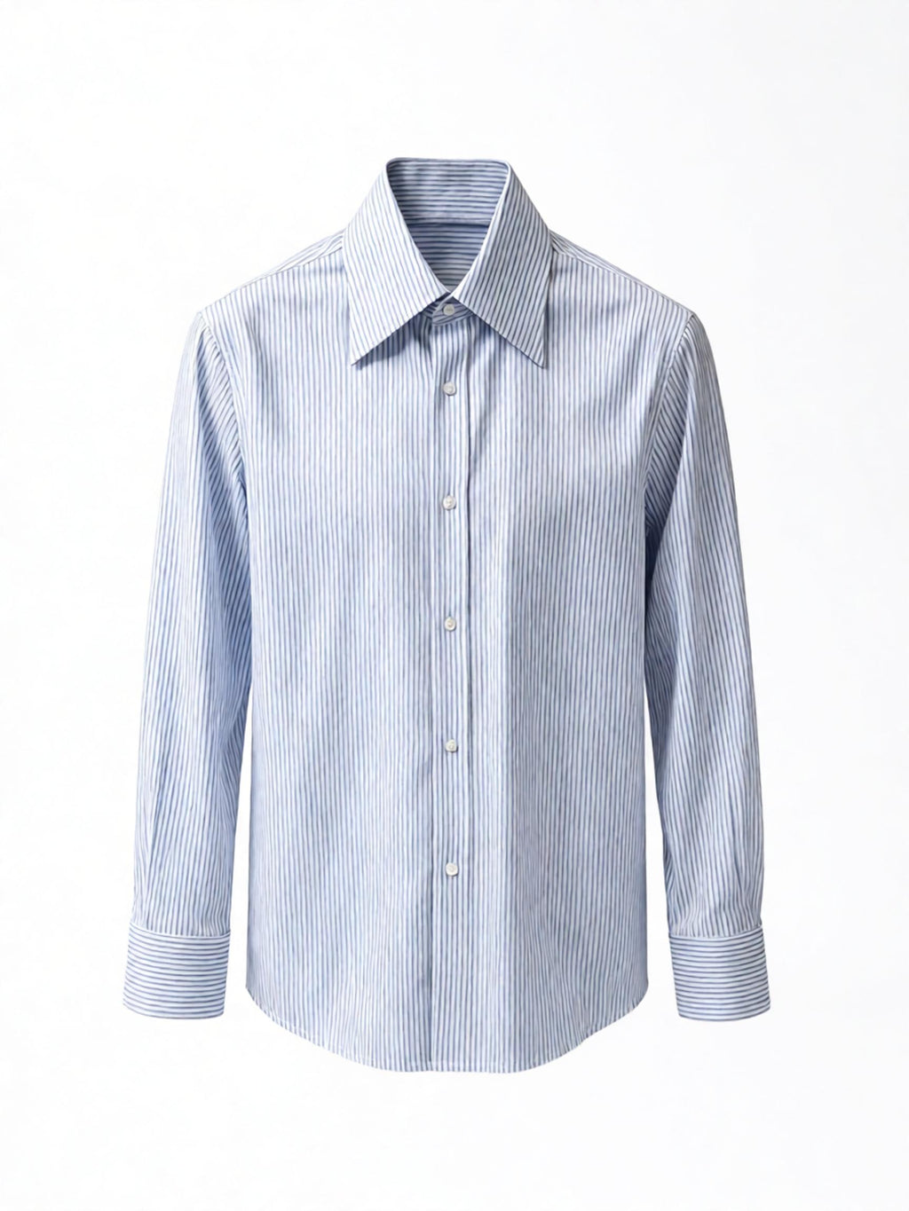 Men’s Business Blue Stripe Yarn‑Dyed 100% Cotton Long‑Sleeve Dress Shirt