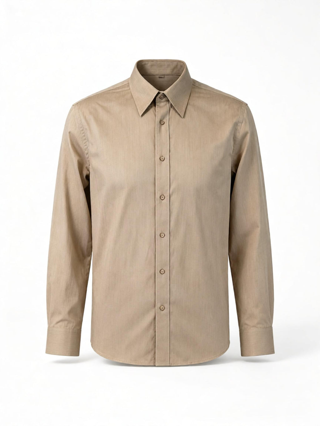 Men’s Business‑Casual Khaki 100% Cotton Long‑Sleeve Dress Shirt