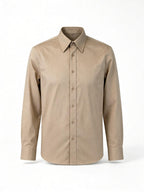 Men’s Business‑Casual Khaki 100% Cotton Long‑Sleeve Dress Shirt