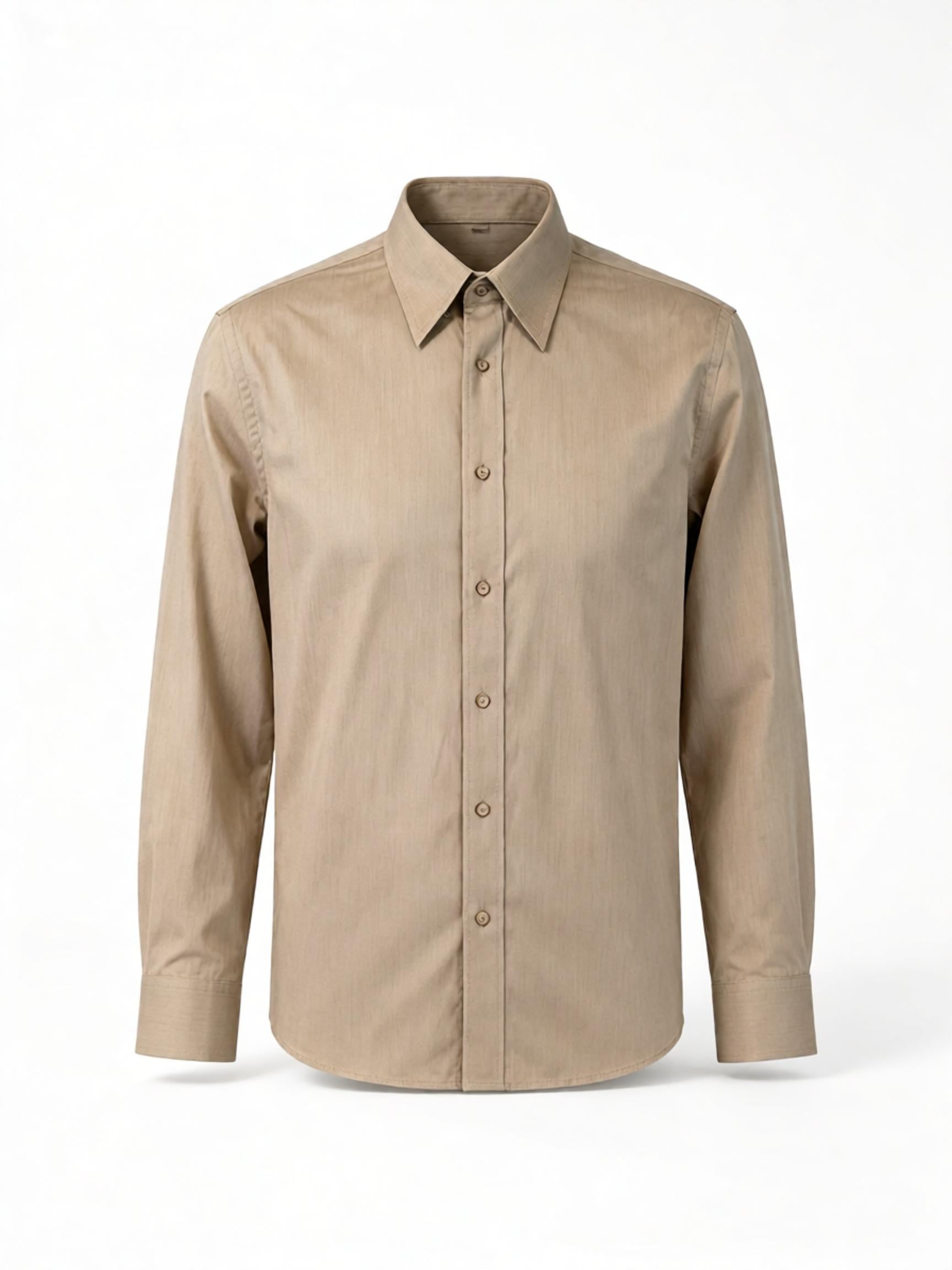 Men’s Business‑Casual Khaki 100% Cotton Long‑Sleeve Dress Shirt