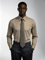 Men’s Business‑Casual Khaki 100% Cotton Long‑Sleeve Dress Shirt