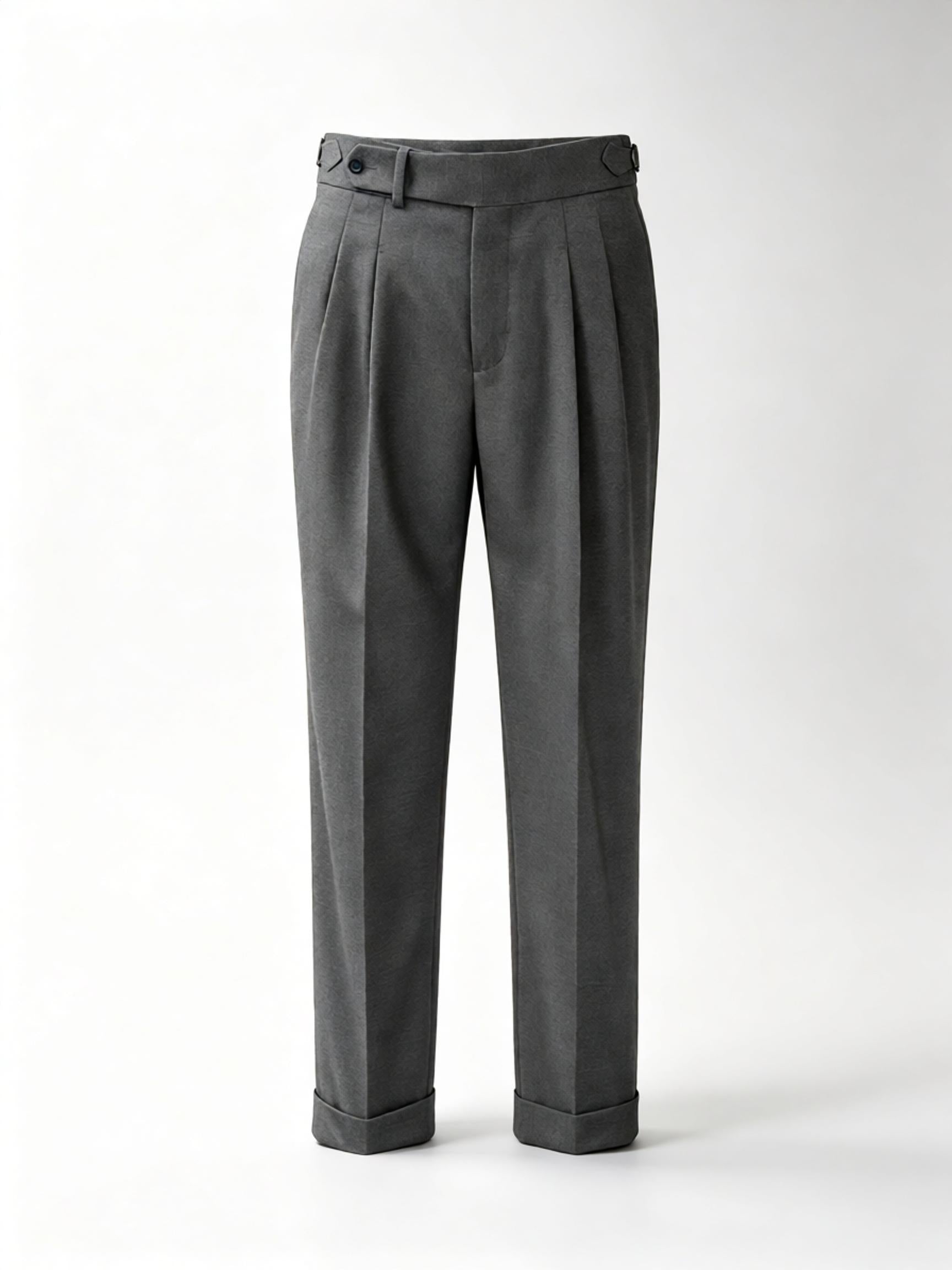 Men’s Dark Grey 100% Wool Double‑Pleat Tapered Trousers