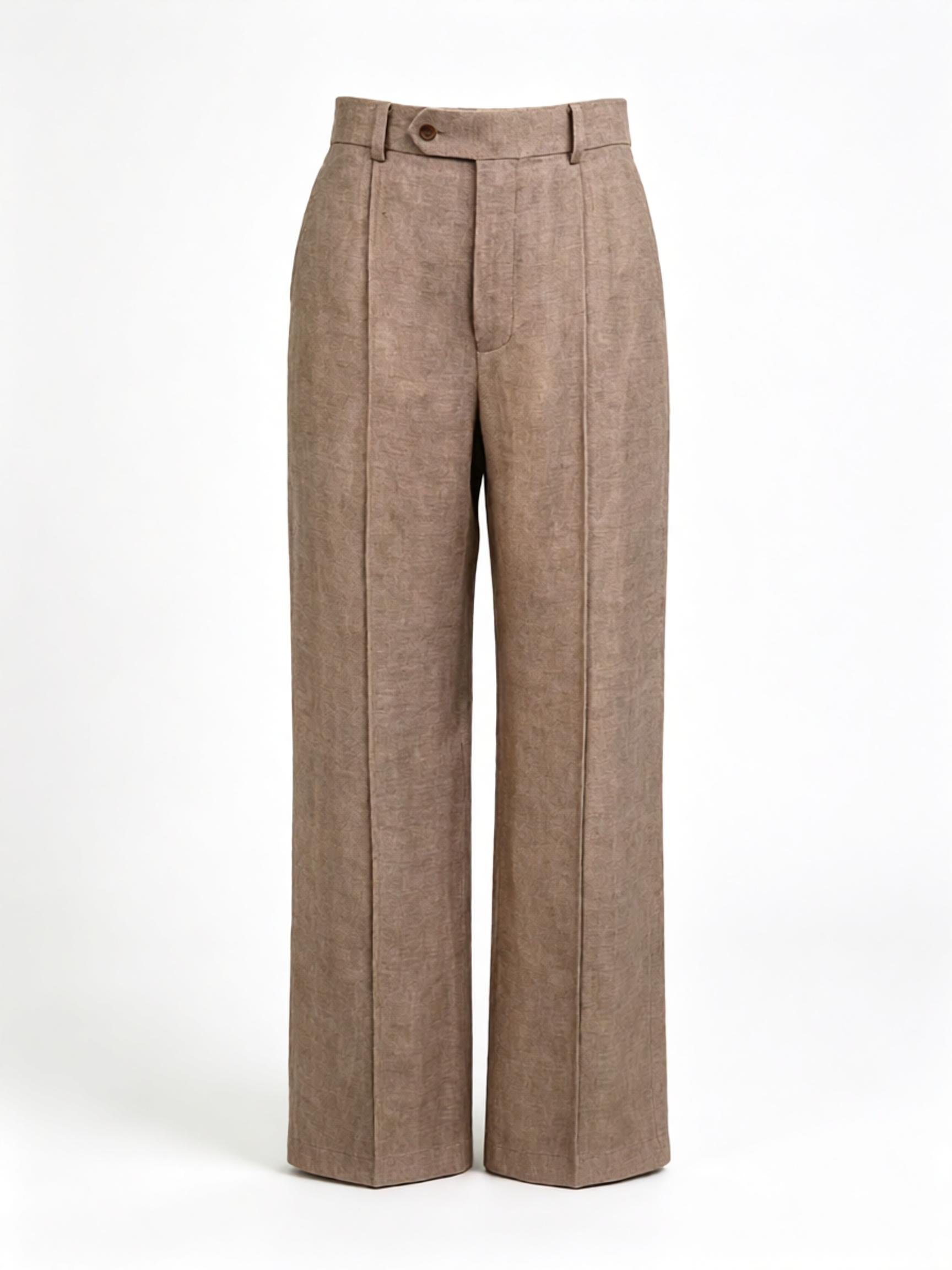 Men’s Coffee Brown 100% Linen Relaxed Straight‑Leg Trousers