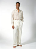 Men’s Off‑White Slub Linen‑Lyocell Drawstring Waist Casual Trousers