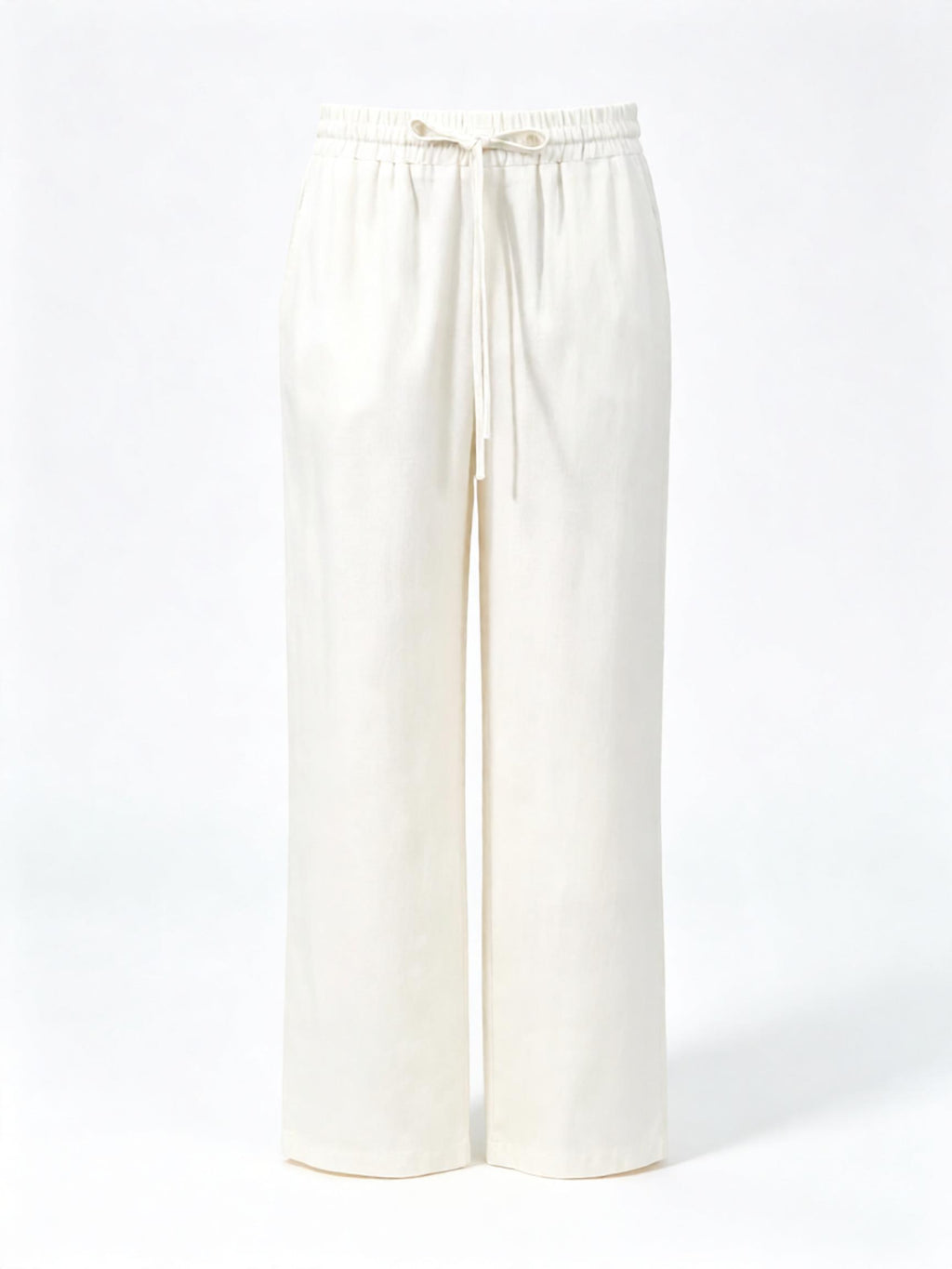 Men’s Off‑White Slub Linen‑Lyocell Drawstring Waist Casual Trousers