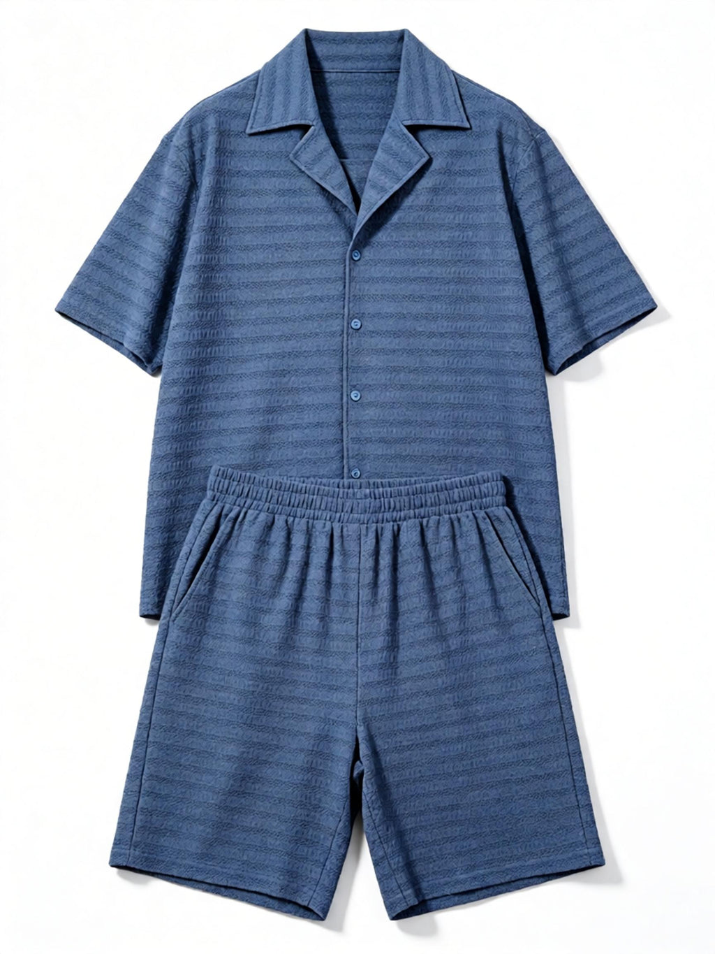Men’s Slate‑Blue Horizontal‑Stripe Knit Loungewear Set | 82% Nylon 18% Spandex