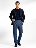 Men’s Blue Color‑Heathered Twill Straight‑Leg Trousers | Wool‑Hemp‑Cotton‑Poly Blend