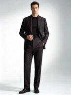 Men’s Dark Brown Pinstripe Waist‑Attached Straight‑Leg Trousers | 100% Fine‑Worsted Wool