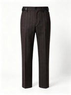 Men’s Dark Brown Pinstripe Waist‑Attached Straight‑Leg Trousers | 100% Fine‑Worsted Wool
