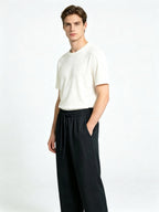 100% Linen Elastic Waist Wide‑Leg Casual Pants