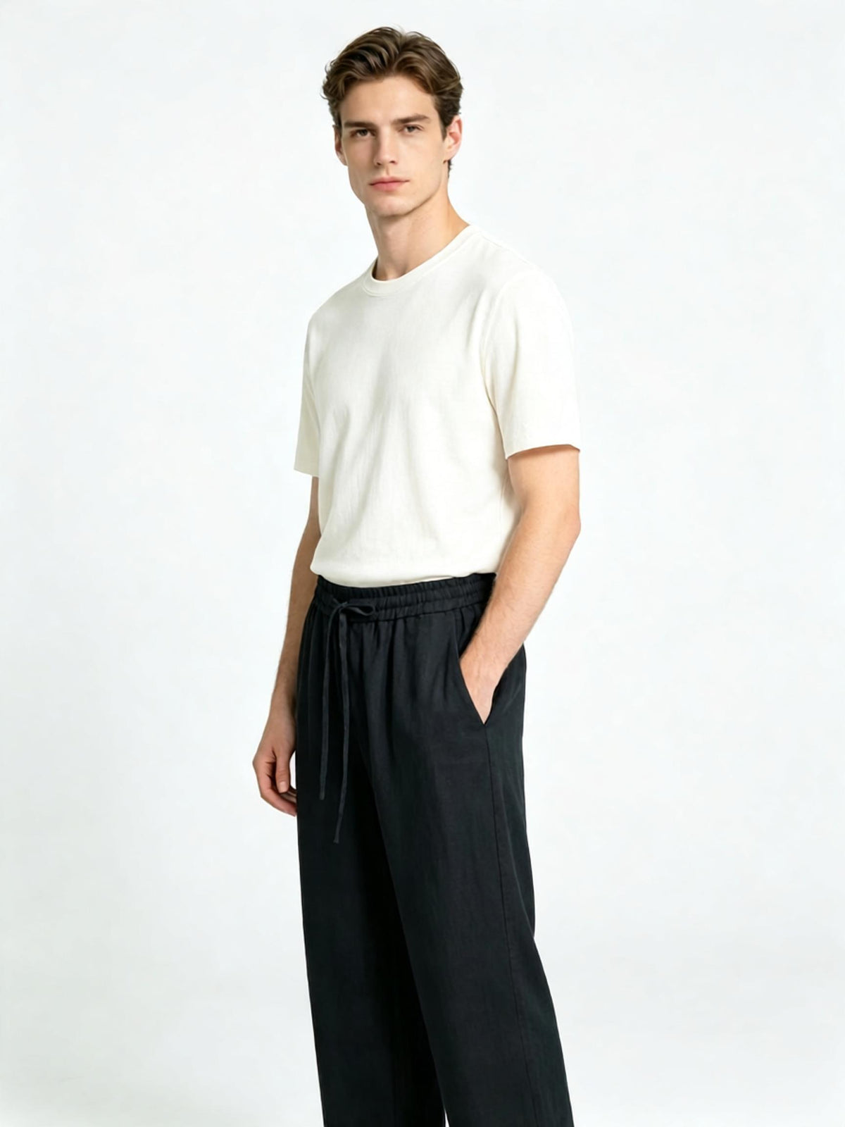 100% Linen Elastic Waist Wide‑Leg Casual Pants